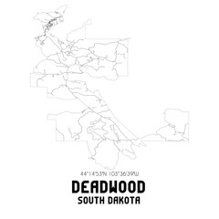Deadwood South Dakota. US street map with black and white lines.