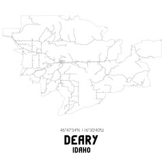Deary Idaho. US street map with black and white lines.