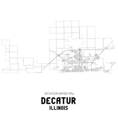 Decatur Illinois. US street map with black and white lines.