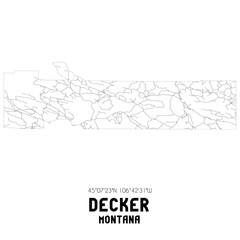 Decker Montana. US street map with black and white lines.