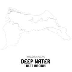 Deep Water West Virginia. US street map with black and white lines.