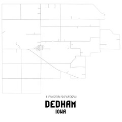 Dedham Iowa. US street map with black and white lines.