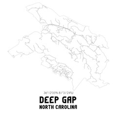 Deep Gap North Carolina. US street map with black and white lines.