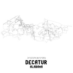 Decatur Alabama. US street map with black and white lines.