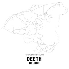 Deeth Nevada. US street map with black and white lines.
