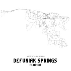 Defuniak Springs Florida. US street map with black and white lines.