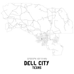 Fototapeta na wymiar Dell City Texas. US street map with black and white lines.