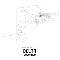 Delta Colorado. US street map with black and white lines.