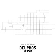 Delphos Kansas. US street map with black and white lines.