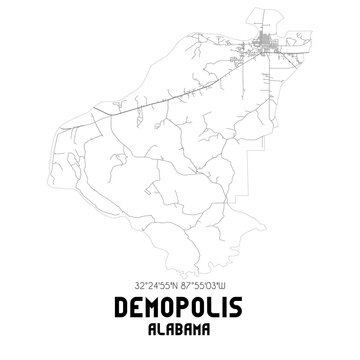 Demopolis Alabama. US street map with black and white lines.