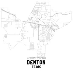 Denton Texas. US street map with black and white lines.