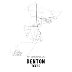 Denton Texas. US street map with black and white lines.
