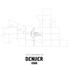 Denver Iowa. US street map with black and white lines.