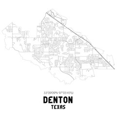 Denton Texas. US street map with black and white lines.