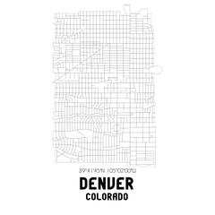 Denver Colorado. US street map with black and white lines.
