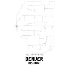 Denver Missouri. US street map with black and white lines.