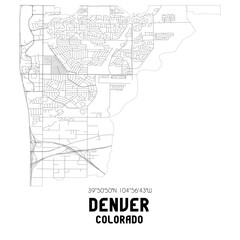 Fototapeta na wymiar Denver Colorado. US street map with black and white lines.