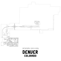 Denver Colorado. US street map with black and white lines.