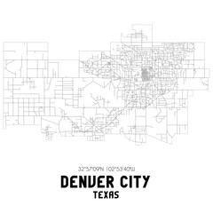 Denver City Texas. US street map with black and white lines.