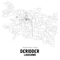 Deridder Louisiana. US street map with black and white lines.