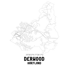 Derwood Maryland. US street map with black and white lines.
