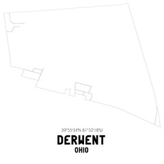 Derwent Ohio. US street map with black and white lines.