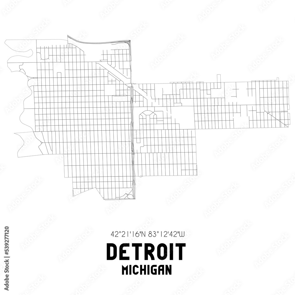 Wall mural detroit michigan. us street map with black and white lines.