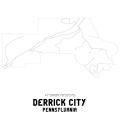 Derrick City Pennsylvania. US street map with black and white lines.