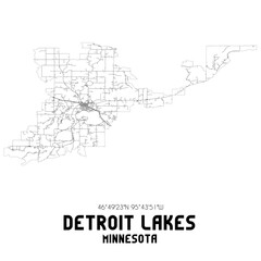 Detroit Lakes Minnesota. US street map with black and white lines.