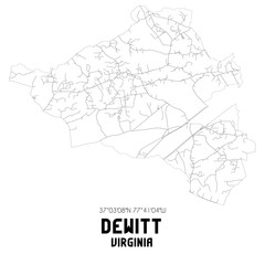 Dewitt Virginia. US street map with black and white lines.