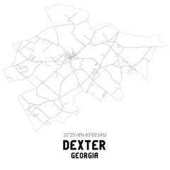 Dexter Georgia. US street map with black and white lines.