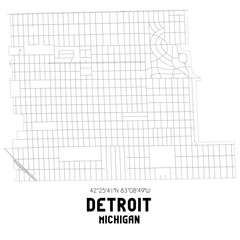 Detroit Michigan. US street map with black and white lines.