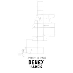 Dewey Illinois. US street map with black and white lines.