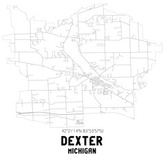 Dexter Michigan. US street map with black and white lines.