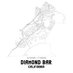 Diamond Bar California. US street map with black and white lines.