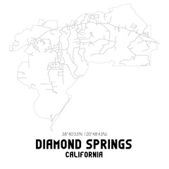 Diamond Springs California. US street map with black and white lines.