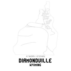 Diamondville Wyoming. US street map with black and white lines.