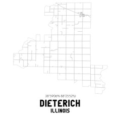 Dieterich Illinois. US street map with black and white lines.