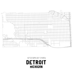 Detroit Michigan. US street map with black and white lines.