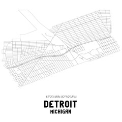 Detroit Michigan. US street map with black and white lines.