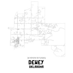 Dewey Oklahoma. US street map with black and white lines.
