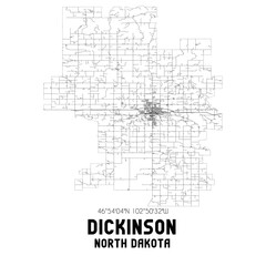 Dickinson North Dakota. US street map with black and white lines.