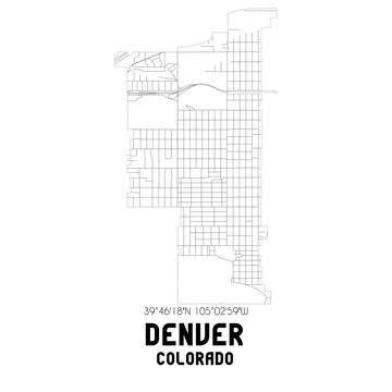 Denver Colorado. US street map with black and white lines.