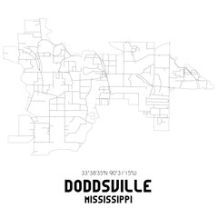 Doddsville Mississippi. US street map with black and white lines.