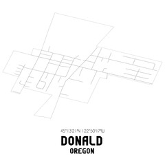 Donald Oregon. US street map with black and white lines.
