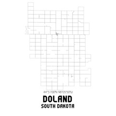 Doland South Dakota. US street map with black and white lines.