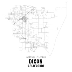 Dixon California. US street map with black and white lines.