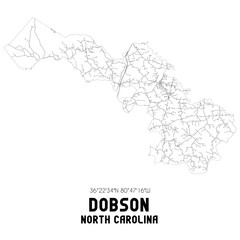 Dobson North Carolina. US street map with black and white lines.