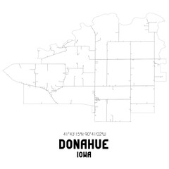 Donahue Iowa. US street map with black and white lines.