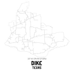Obraz premium Dike Texas. US street map with black and white lines.